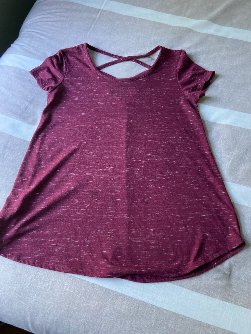EUC So Burgundy Cross Back Short Sleeve Top